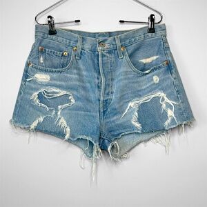 Levi’s 501 Ripped Distressed Denim Shorts Women’s Size 30” Ladies Cut Offs